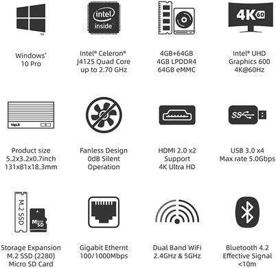 Купити Безвентиляторний мiнi комп'ютер MeLe QUIETER2, J4125, 4 GB, 64 GB, eMMC (HS081713) в Україні