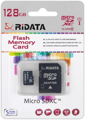 Купити Карта пам'яті RiDATA microSDXC 128GB Class 10 UHS-I + SD адаптер (FF967403) в Україні