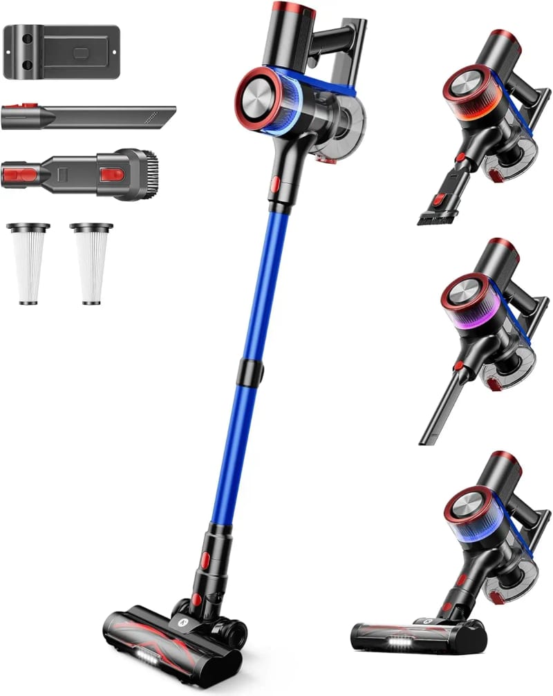 Cordless Vacuum Cleaner, 550W 45Kpa 65Mins, LED Display Anti-Tangle Self-Standing Lightweight for Ha