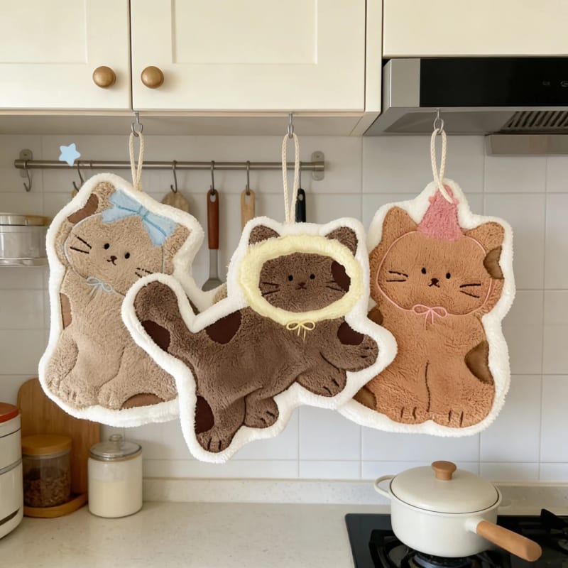 Soft and Cute Cat Hand Towel, Quick Drying Quick Drying Hanging Cute Cartoon Towel, Household Kitche