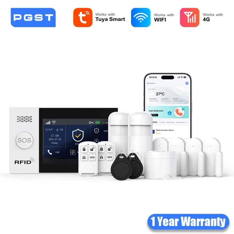 PGST WiFi 4G Tuya Smart Life Home Alarm Security System Kit Alexa Home Automation Alarm Security Pro